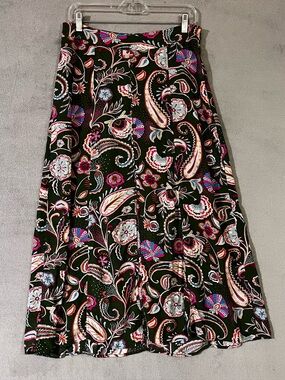 Loft Long Midi Skirt Flowy Green Floral Womens Sz 8 Side Zip